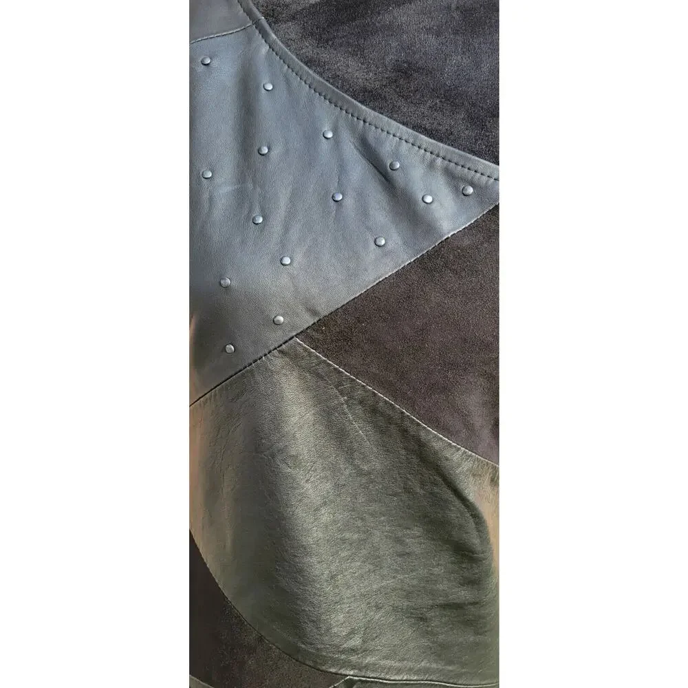 maria cher one shoulder studded leather Patchwork dress size 3 - Picture 2 of 8